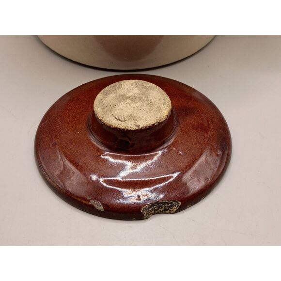 Antique Small Bean Pot Single Handle Stoneware Crock Brown Cream USA Crockery - Picture 9 of 15